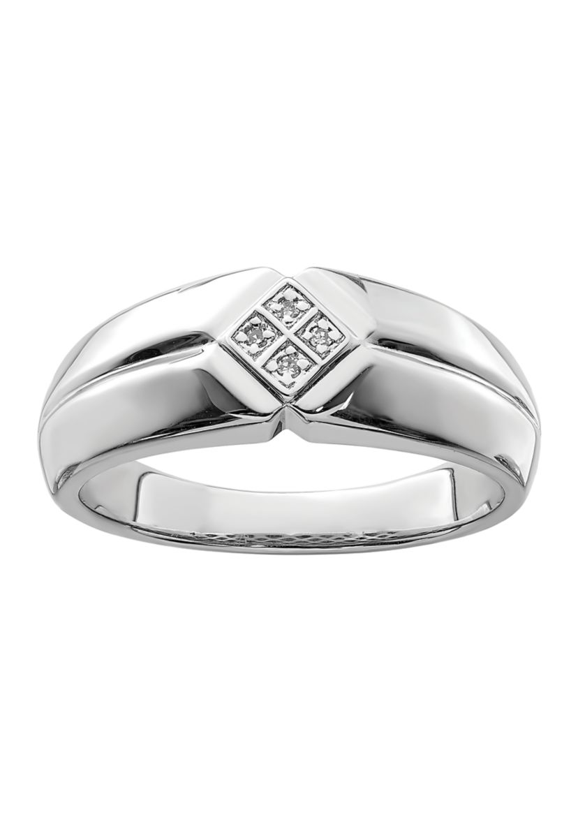 Mens 1/10 ct. t.w. Diamond Ring in Rhodium Plated Sterling Silver