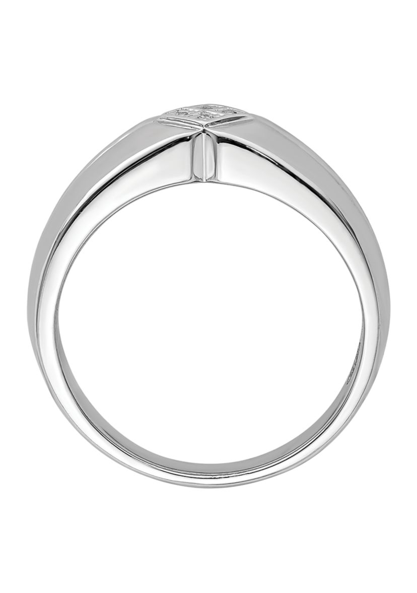 Mens 1/10 ct. t.w. Diamond Ring in Rhodium Plated Sterling Silver
