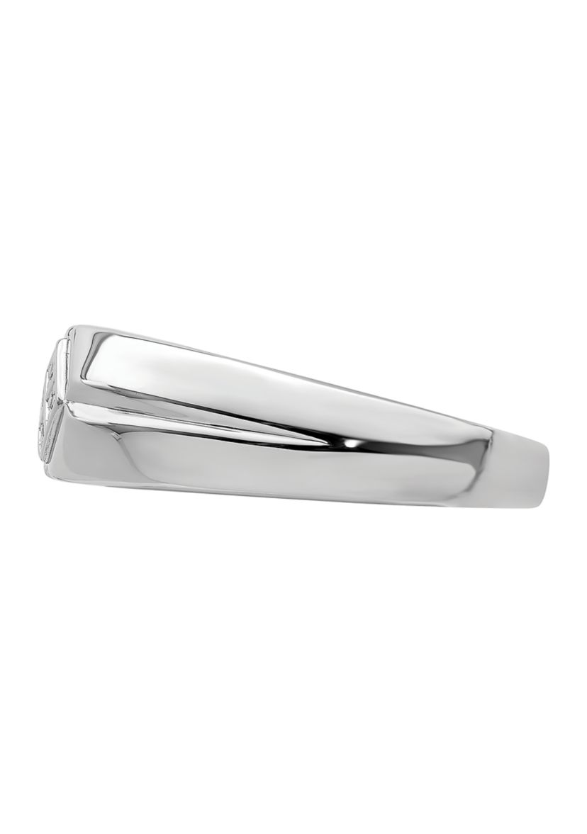 Mens 1/10 ct. t.w. Diamond Ring in Rhodium Plated Sterling Silver