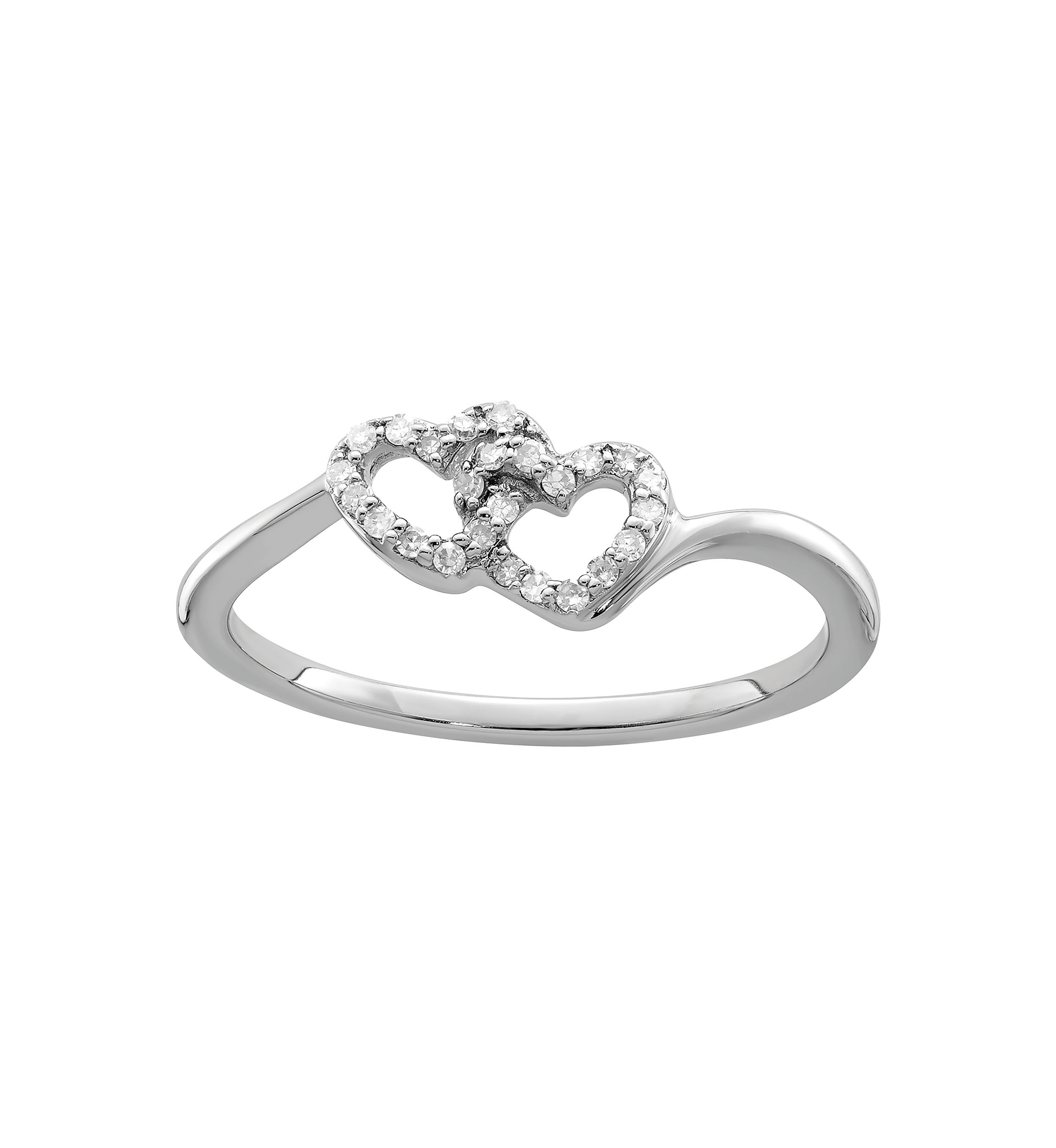 1/10 ct. t.w. Diamond Double Heart Promise Ring in Rhodium Plated Sterling Silver