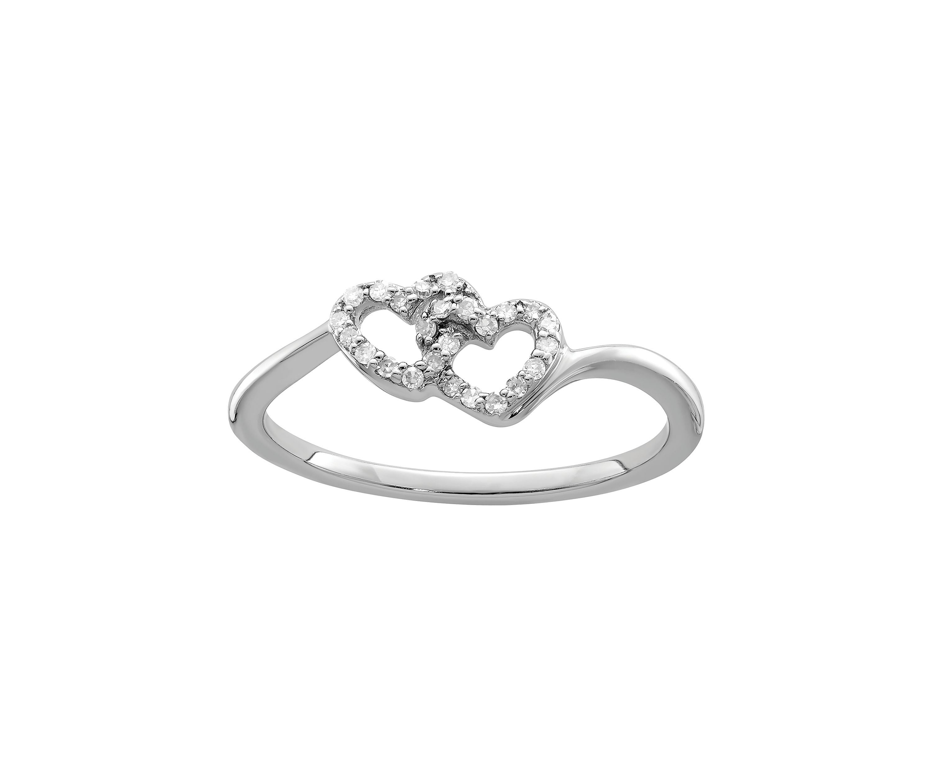 1/10 ct. t.w. Diamond Double Heart Promise Ring in Rhodium Plated Sterling Silver