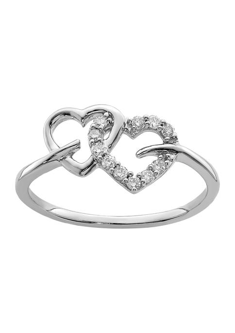 1/8 ct. t.w. Diamond Double Heart Ring in Rhodium Plated Sterling Silver