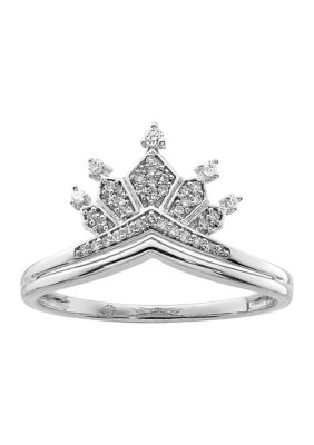 Belk & Co 1/8 ct. t.w. Diamond Crown Ring in Rhodium-plated Sterling Silver, White
