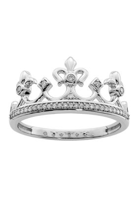 Belk & Co 1/8 ct. t.w. Diamond Crown Ring in Rhodium-plated Sterling Silver, White, 6
