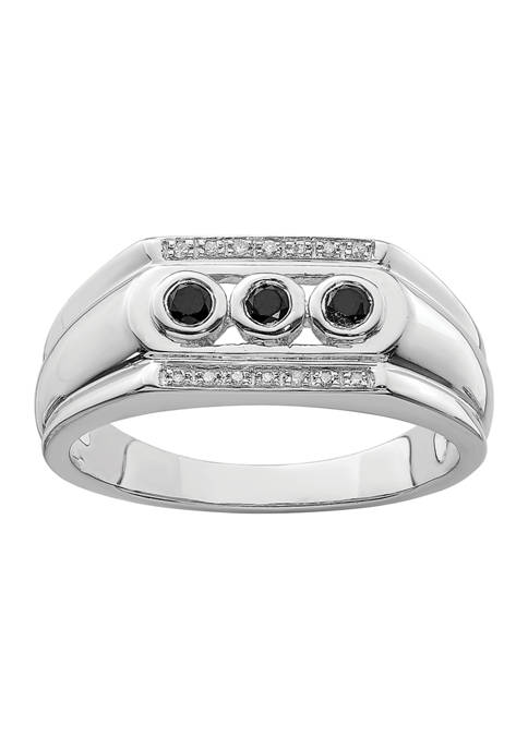 Mens 1/4 ct. t.w. White and Black Diamond Ring in Rhodium Plated Sterling Silver