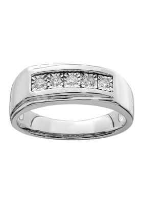 Belk & Co Men's 1/10 ct. t.w. Diamond Polished Ring in Rhodium Plated Sterling Silver, White