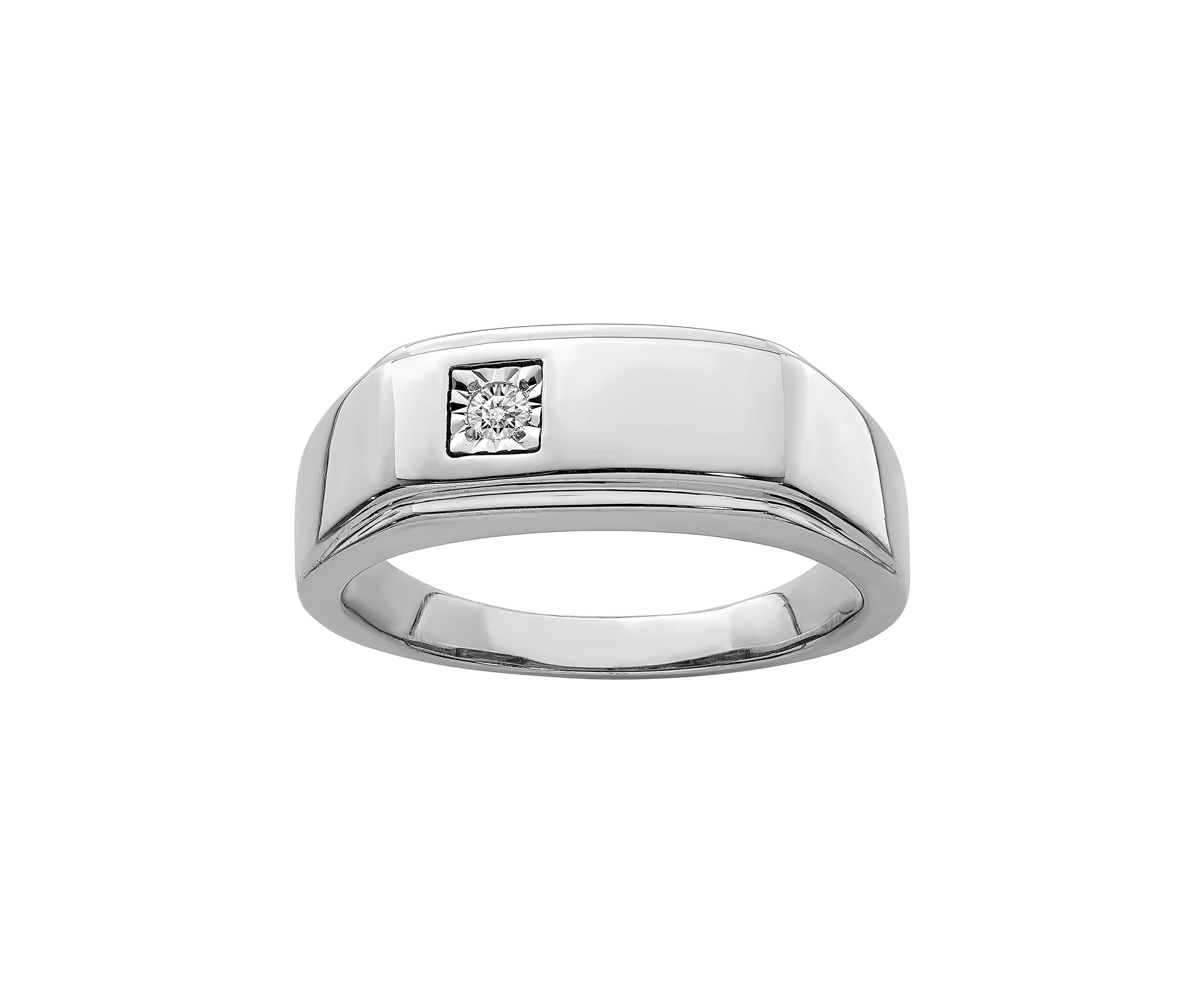 Mnes 1/10 ct. t.w. Diamond Polished Ring in Rhodium Plated Sterling Silver