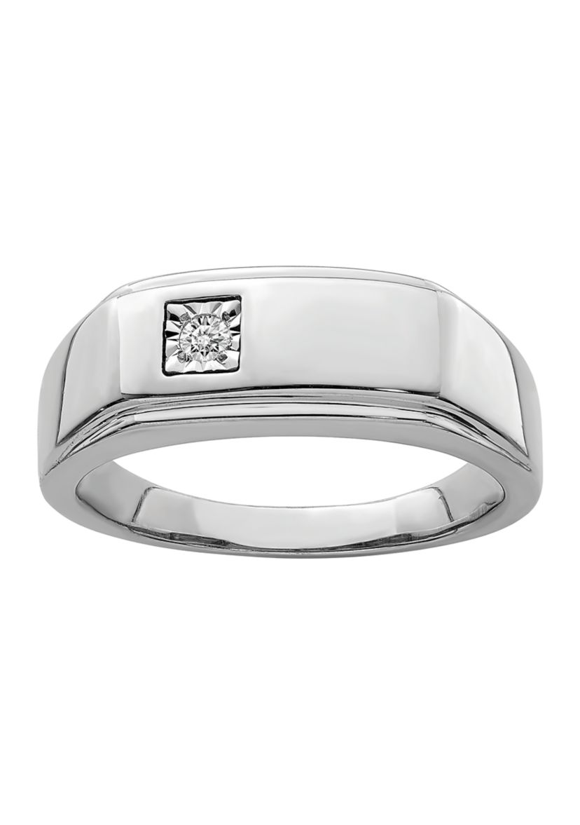 Mnes 1/10 ct. t.w. Diamond Polished Ring in Rhodium Plated Sterling Silver