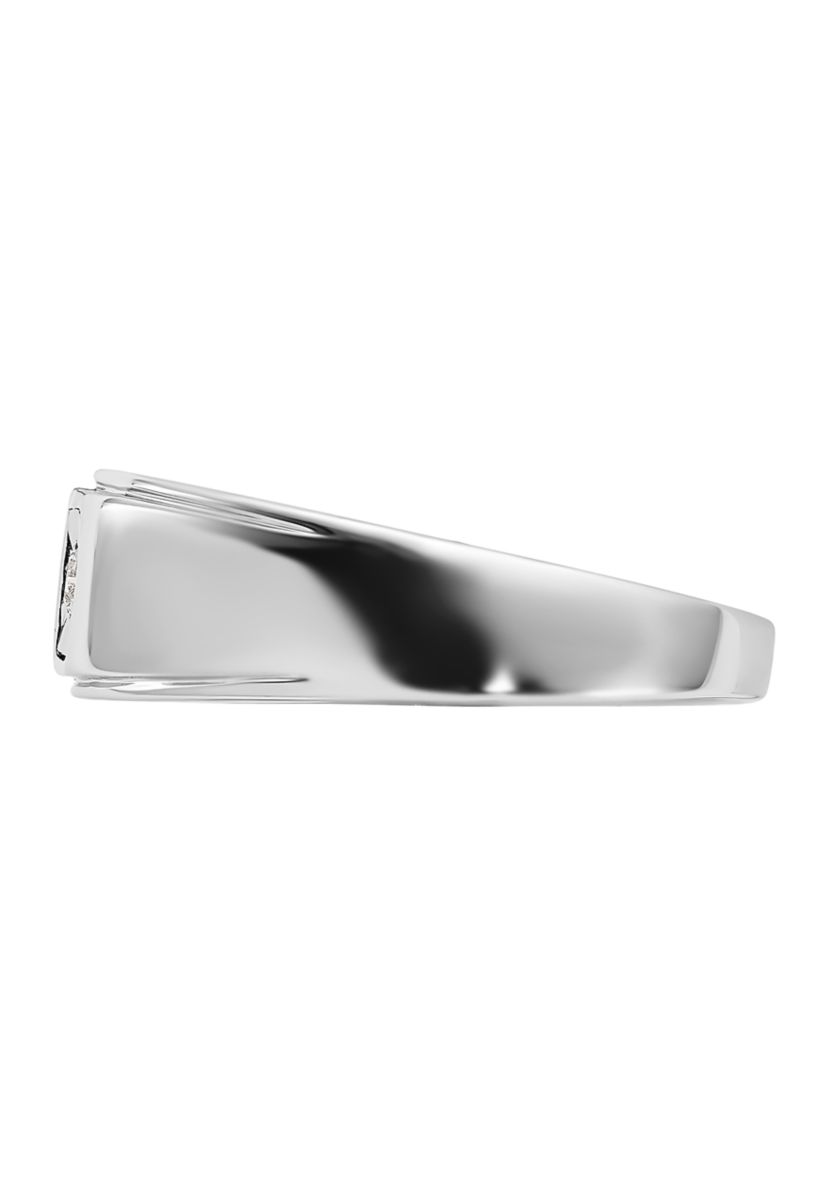 Mnes 1/10 ct. t.w. Diamond Polished Ring in Rhodium Plated Sterling Silver