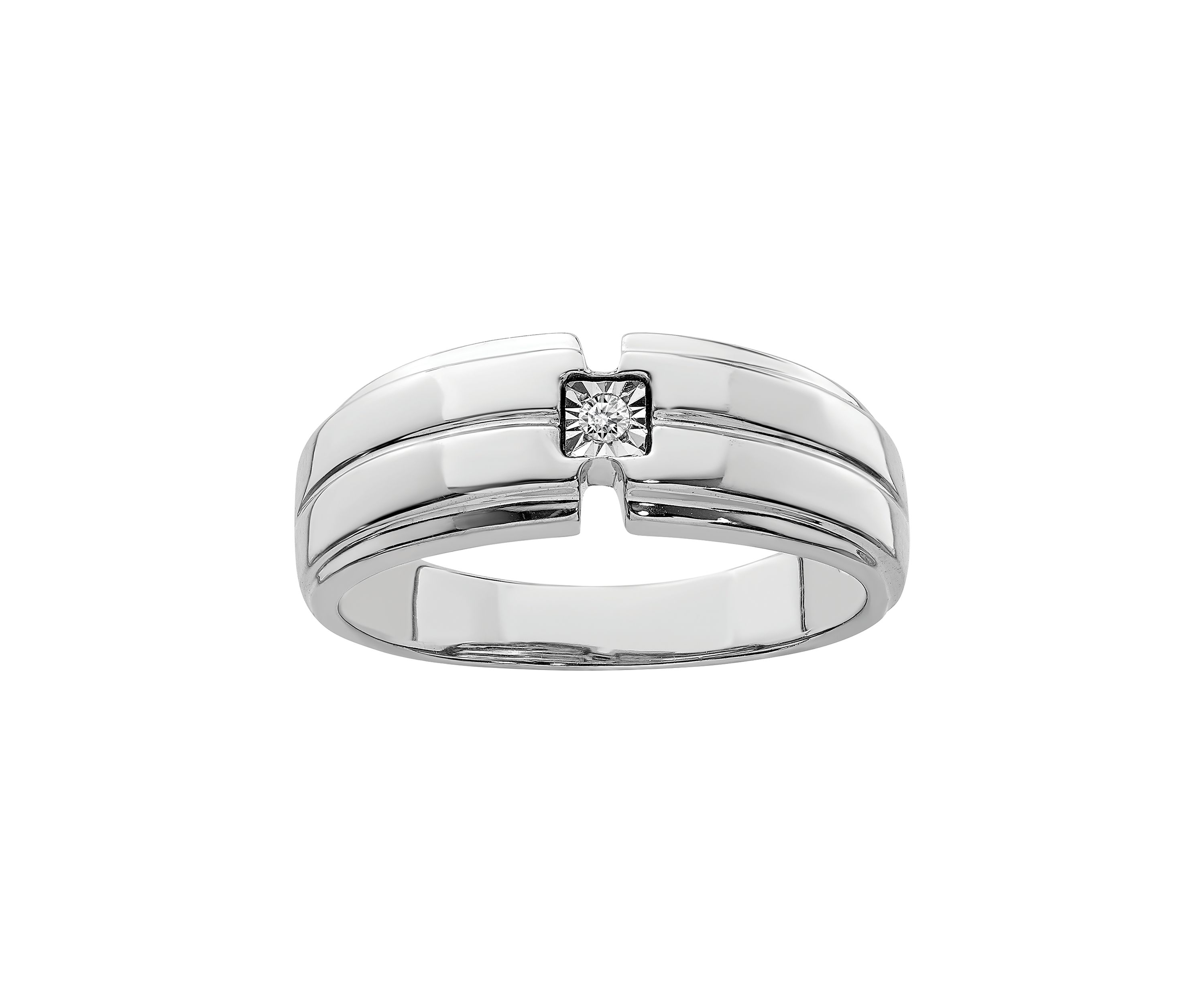 Mens 1/10 ct. t.w. Diamond Polished Ring in Rhodium Plated Sterling Silver