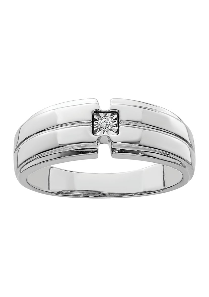 Mens 1/10 ct. t.w. Diamond Polished Ring in Rhodium Plated Sterling Silver