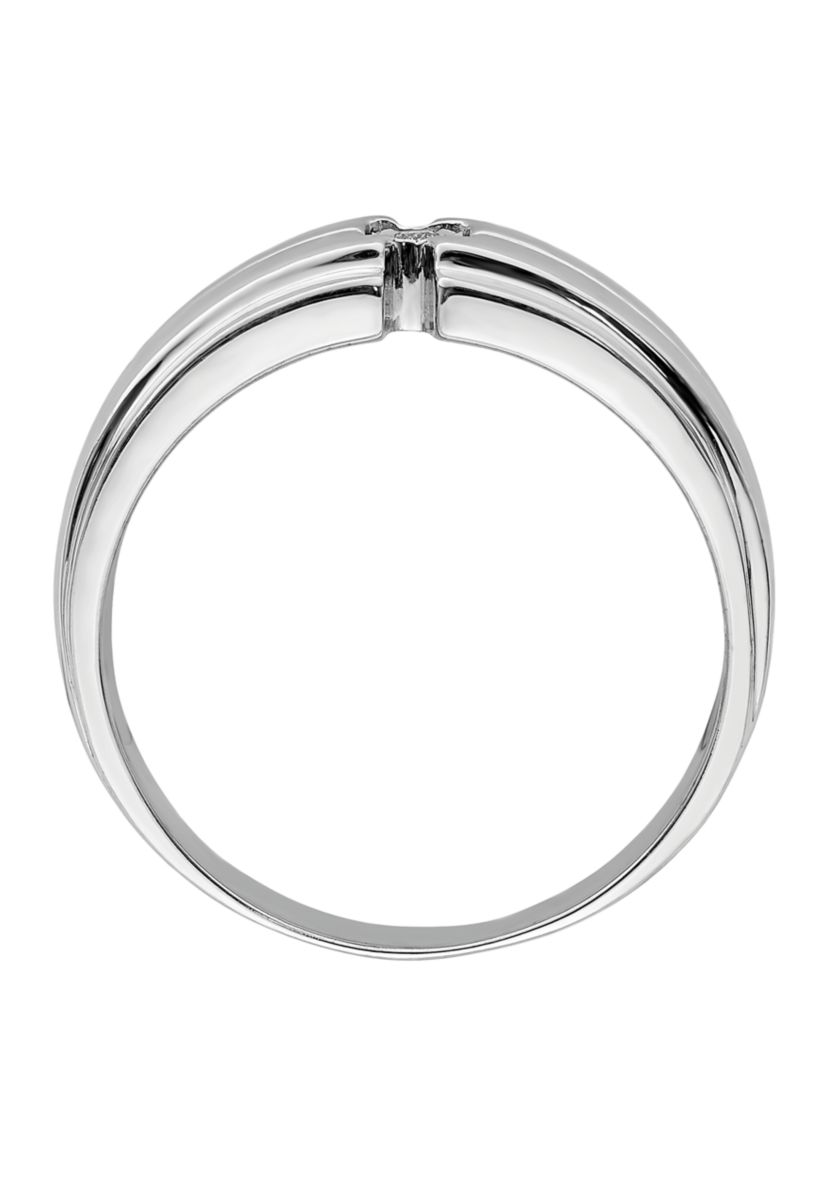 Mens 1/10 ct. t.w. Diamond Polished Ring in Rhodium Plated Sterling Silver