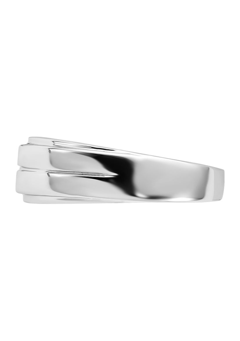 Mens 1/10 ct. t.w. Diamond Polished Ring in Rhodium Plated Sterling Silver