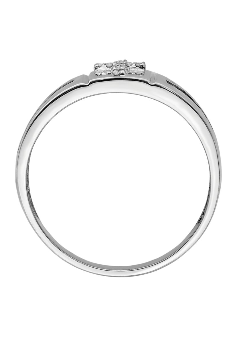 Mens 1/4 ct. t.w. White and Black Diamond Cross Ring in Rhodium Plated Sterling Silver