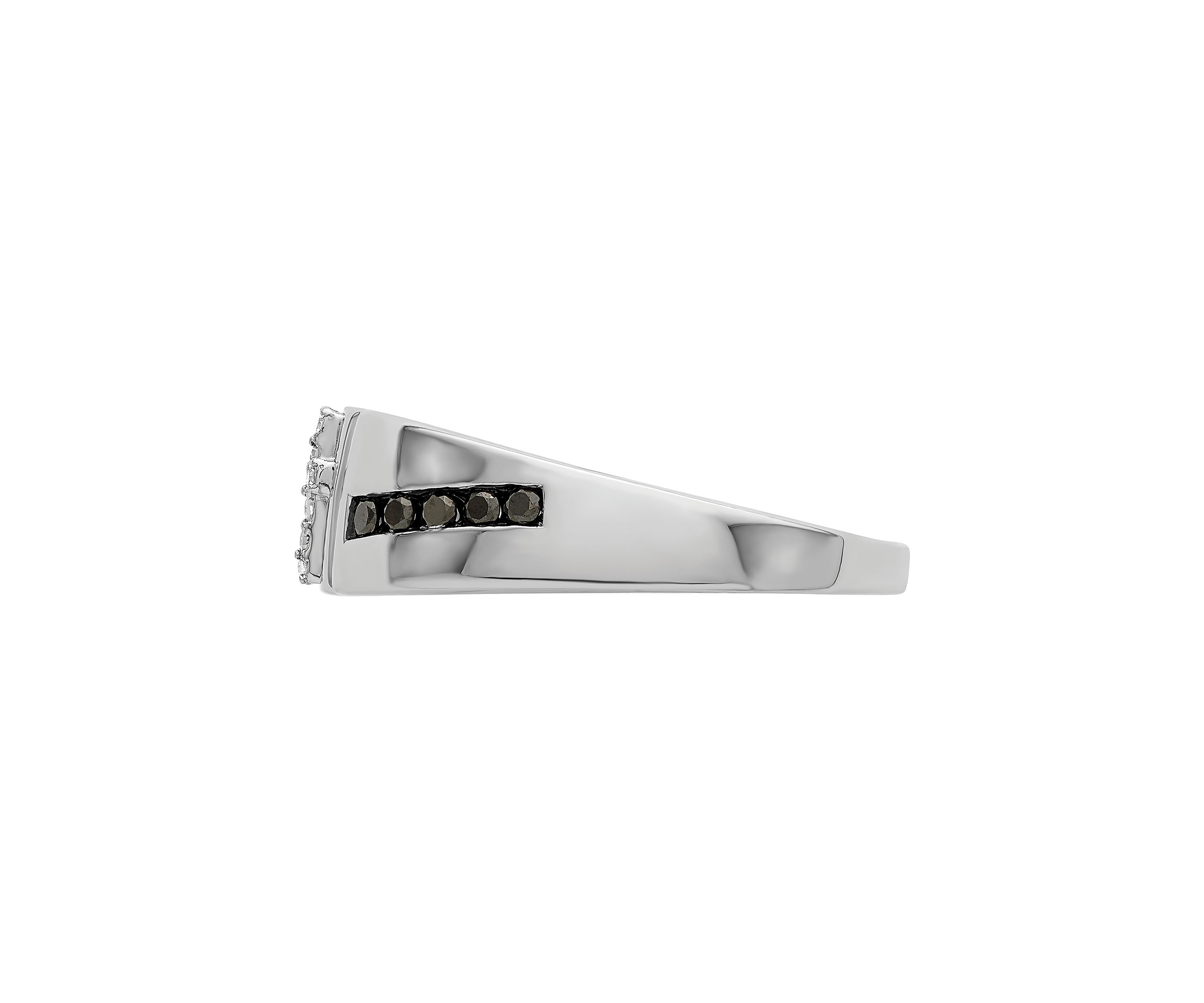 Mens 1/4 ct. t.w. White and Black Diamond Cross Ring in Rhodium Plated Sterling Silver