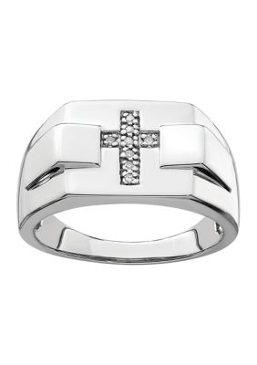 Belk & Co Men's 1/10 ct. t.w. Diamond Cross Ring in Rhodium Plated Sterling Silver, White, 9