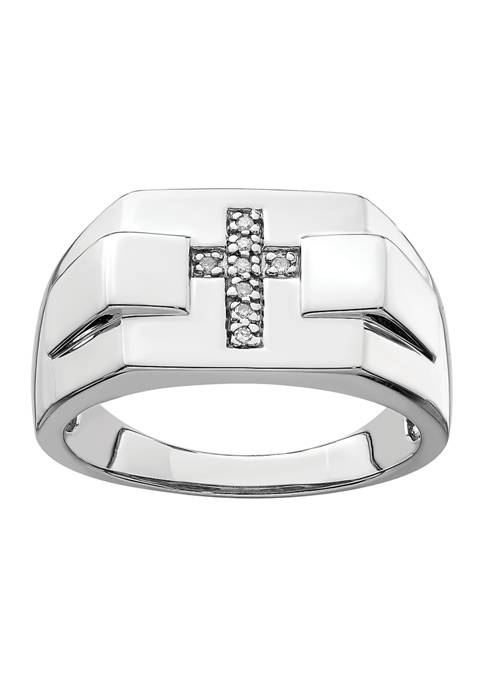 1/10 ct. t.w. Diamond Cross Ring in Rhodium Plated Sterling Silver