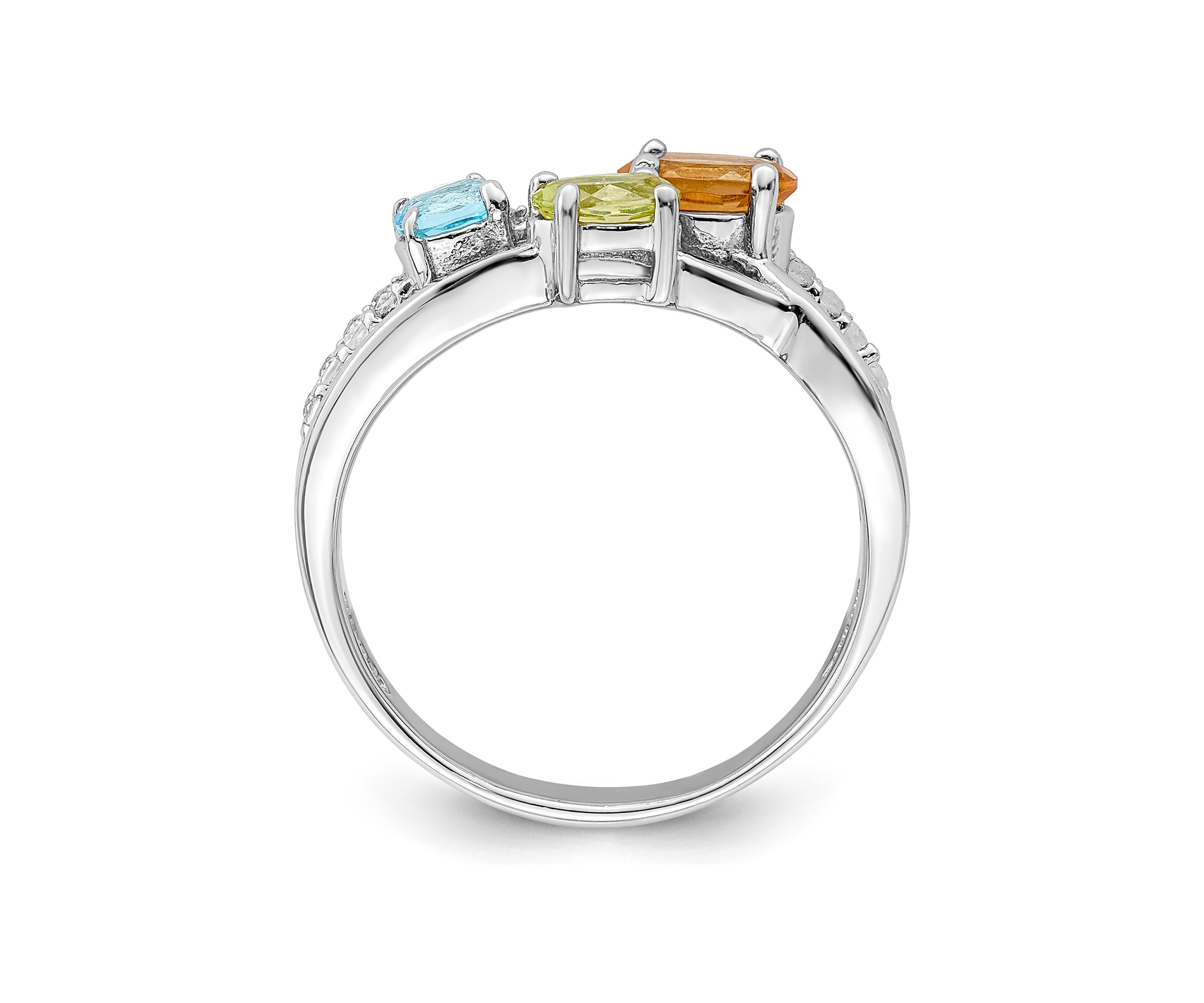 7/8 ct. t.w. Citrine, Peridot, Light Swiss Blue Topaz and White Topaz Ring in Rhodium-Plated Sterling Silver