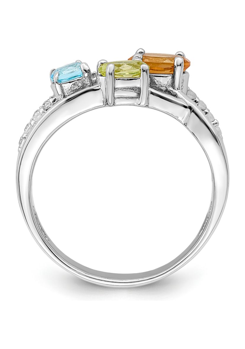 7/8 ct. t.w. Citrine, Peridot, Light Swiss Blue Topaz and White Topaz Ring in Rhodium-Plated Sterling Silver