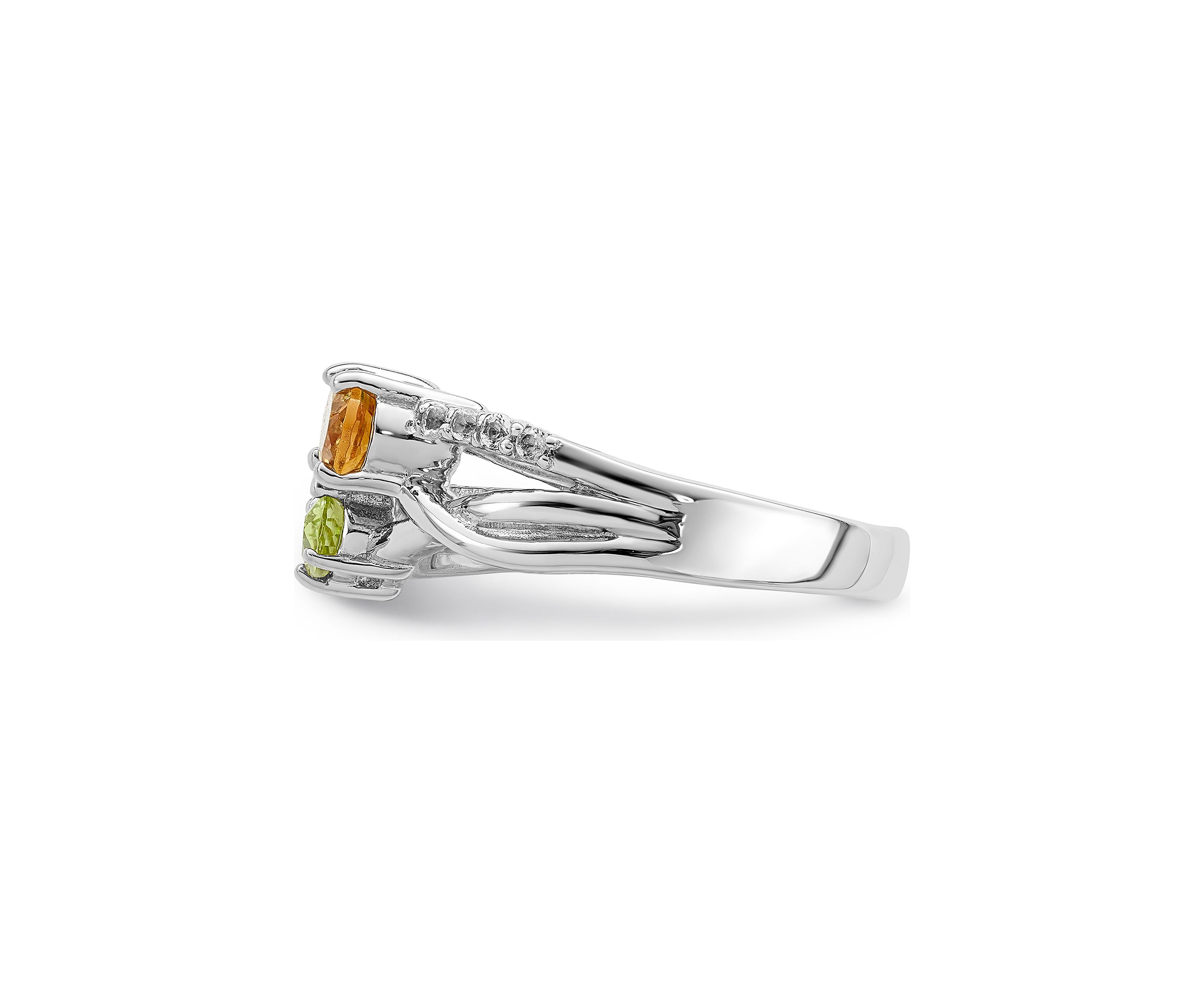 7/8 ct. t.w. Citrine, Peridot, Light Swiss Blue Topaz and White Topaz Ring in Rhodium-Plated Sterling Silver