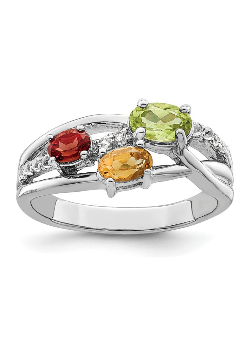 1 ct. t.w. Peridot, Citrine, Garnet and White Topaz Ring in Rhodium-Plated Sterling Silver