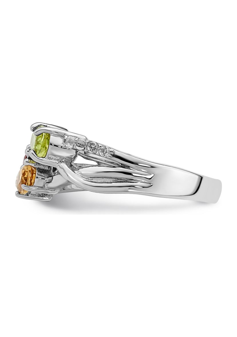 1 ct. t.w. Peridot, Citrine, Garnet and White Topaz Ring in Rhodium-Plated Sterling Silver