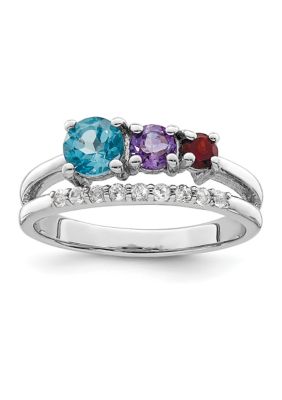 Belk & Co 1.02 ct. t.w. Light Swiss Blue Topaz, Amethyst, Garnet and White Topaz Ring in Rhodium-Plated Sterling Silver, 6