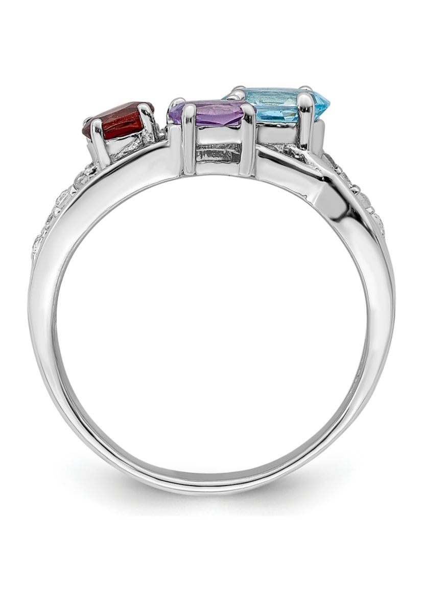 1.08 ct. t.w. Swiss Blue Topaz, Amethyst, Garnet and White Topaz Oval Ring in Rhodium-Plated Sterling Silver