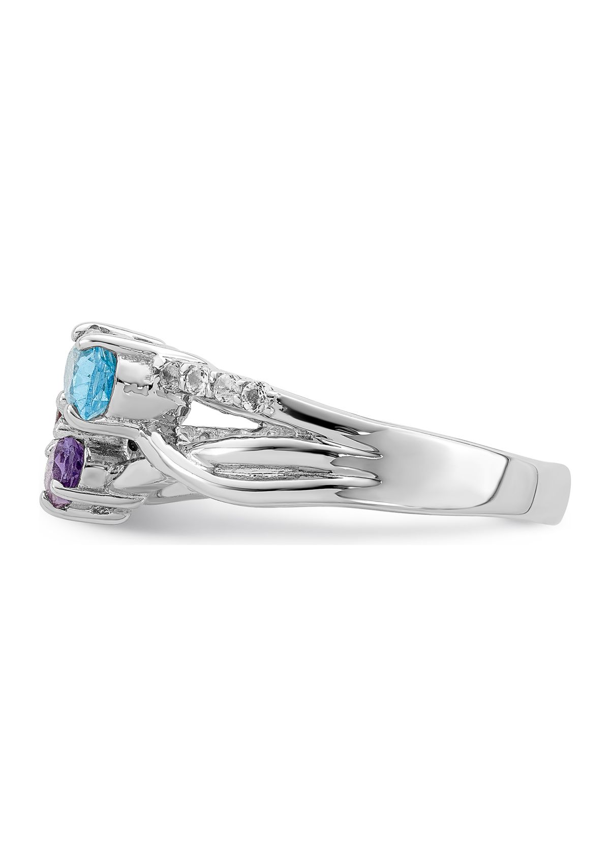 1.08 ct. t.w. Swiss Blue Topaz, Amethyst, Garnet and White Topaz Oval Ring in Rhodium-Plated Sterling Silver
