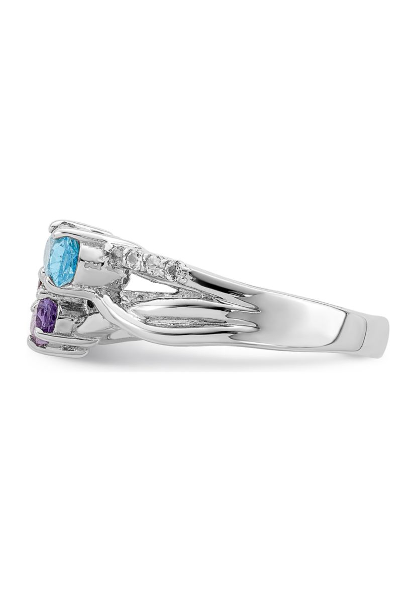 1.08 ct. t.w. Swiss Blue Topaz, Amethyst, Garnet and White Topaz Oval Ring in Rhodium-Plated Sterling Silver
