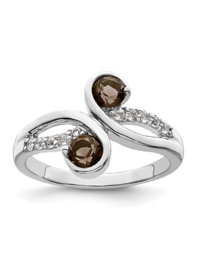 Belk & Co 5/8 Ct. T.w. Smoky Quartz And White Topaz Swirl Ring In Rhodium-Plated Sterling Silver
