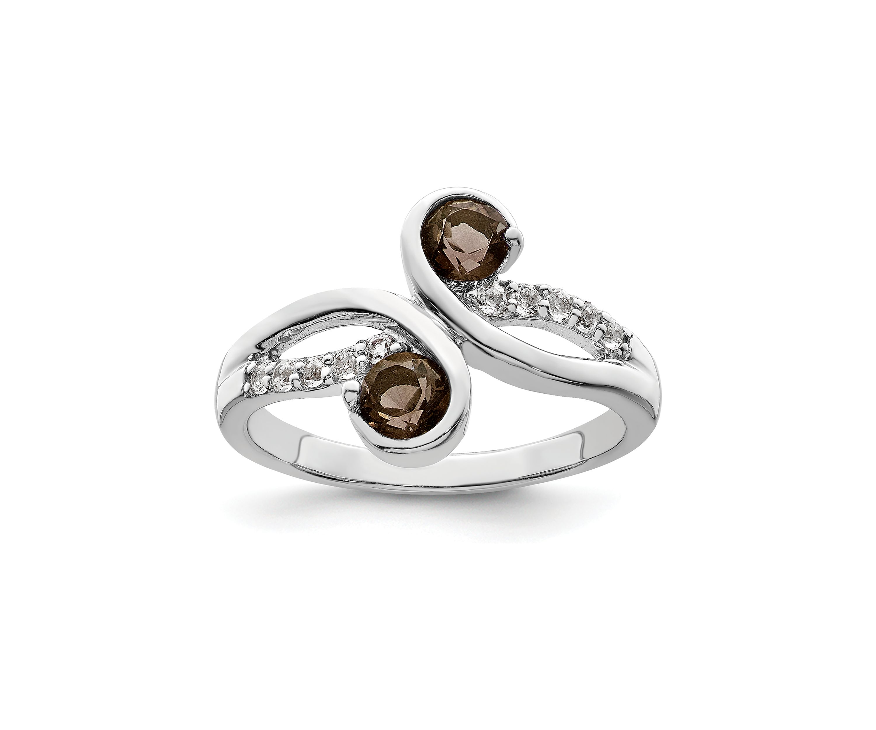 5/8 ct. t.w. Smoky Quartz and White Topaz Swirl Ring in Rhodium-Plated Sterling Silver