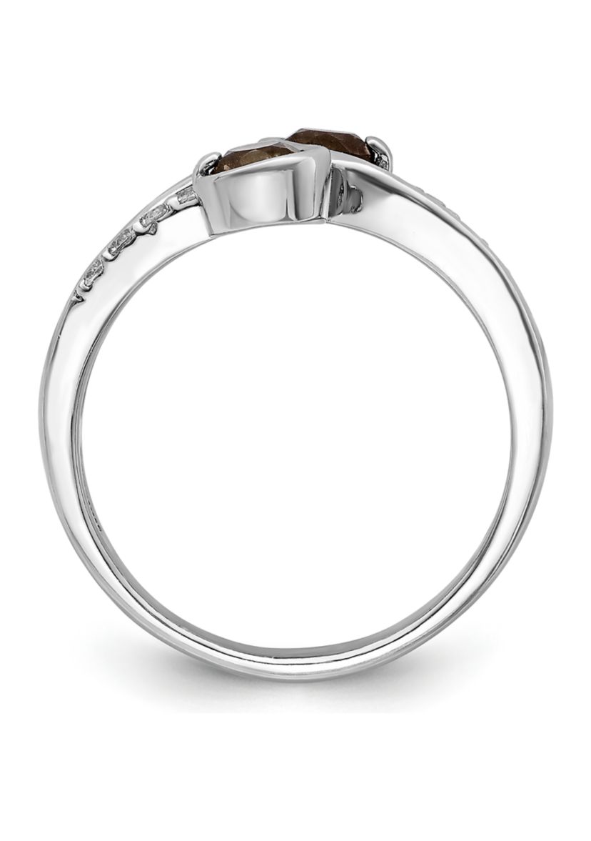 5/8 ct. t.w. Smoky Quartz and White Topaz Swirl Ring in Rhodium-Plated Sterling Silver
