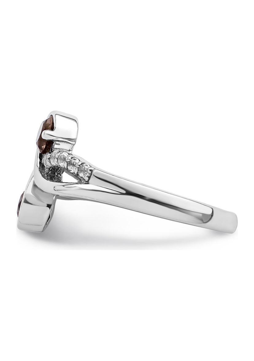 5/8 ct. t.w. Smoky Quartz and White Topaz Swirl Ring in Rhodium-Plated Sterling Silver