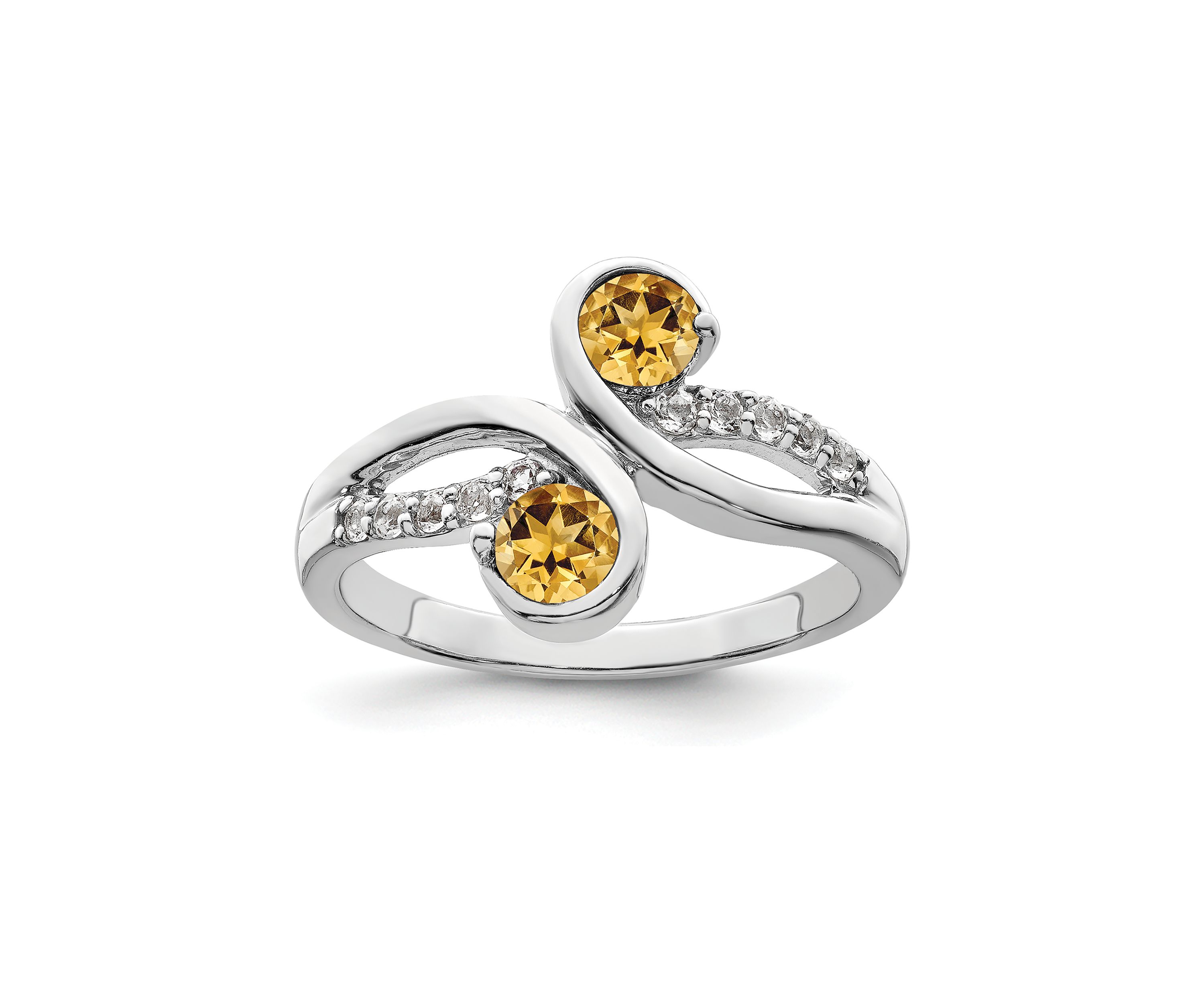 5/8 ct. t.w. Citrine and White Topaz Swirl Ring in Rhodium-Plated Sterling Silver