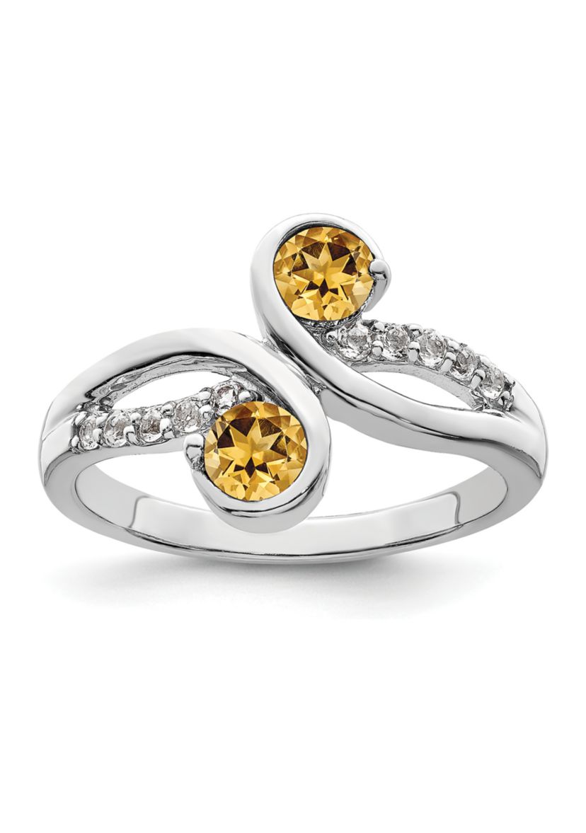 5/8 ct. t.w. Citrine and White Topaz Swirl Ring in Rhodium-Plated Sterling Silver