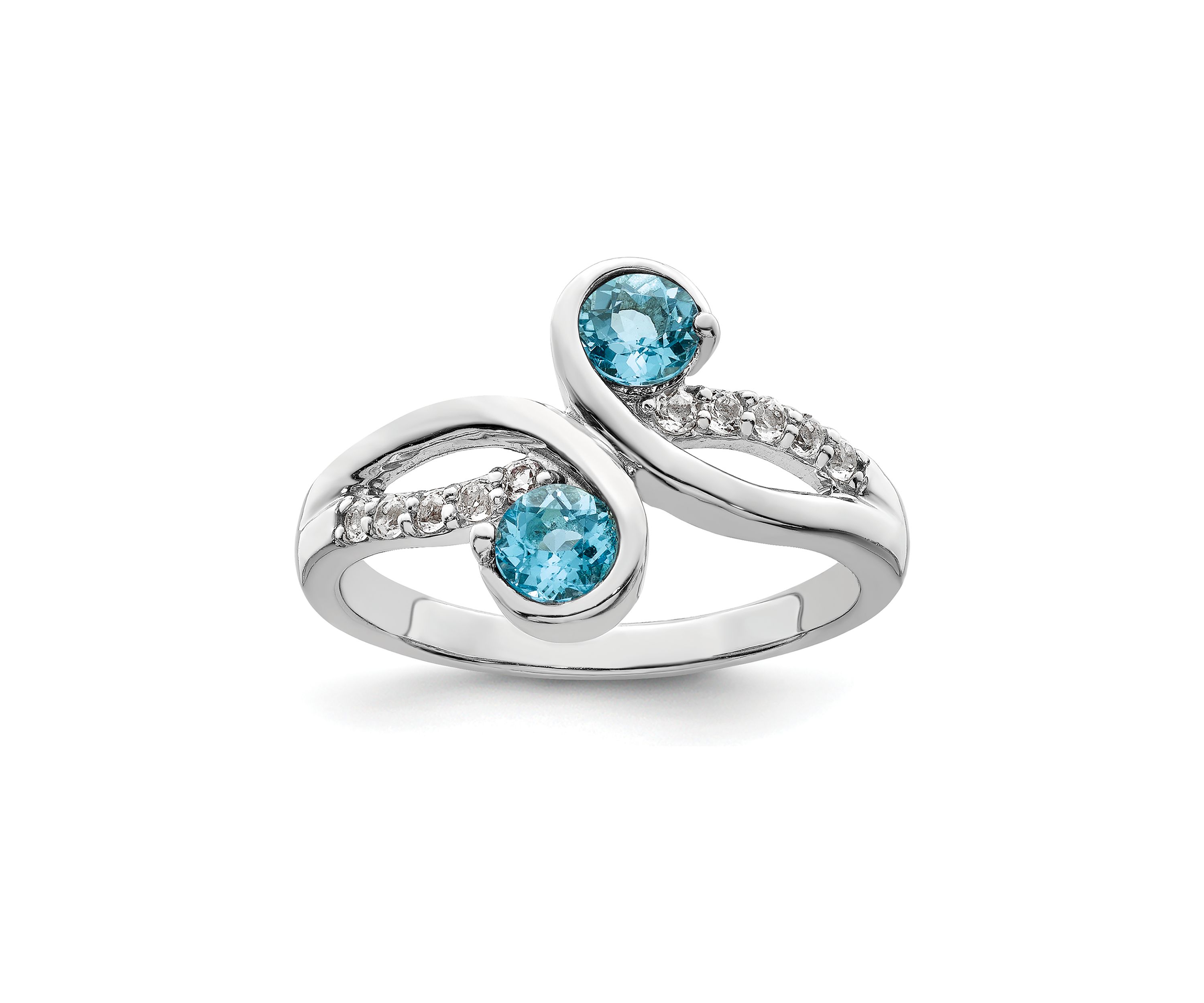 3/4 ct. t.w. Light Swiss Blue Topaz and White Topaz Swirl Ring in Rhodium-Plated Sterling Silver