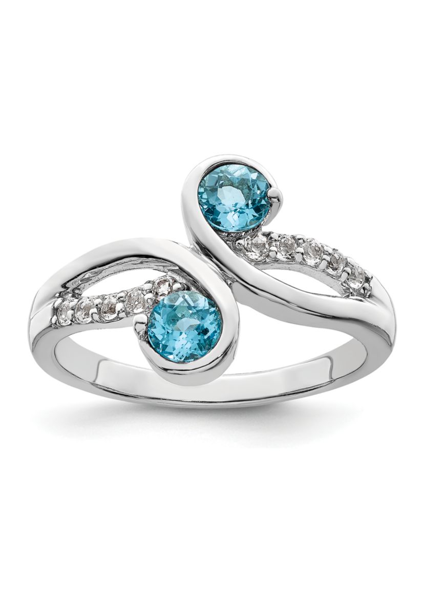3/4 ct. t.w. Light Swiss Blue Topaz and White Topaz Swirl Ring in Rhodium-Plated Sterling Silver