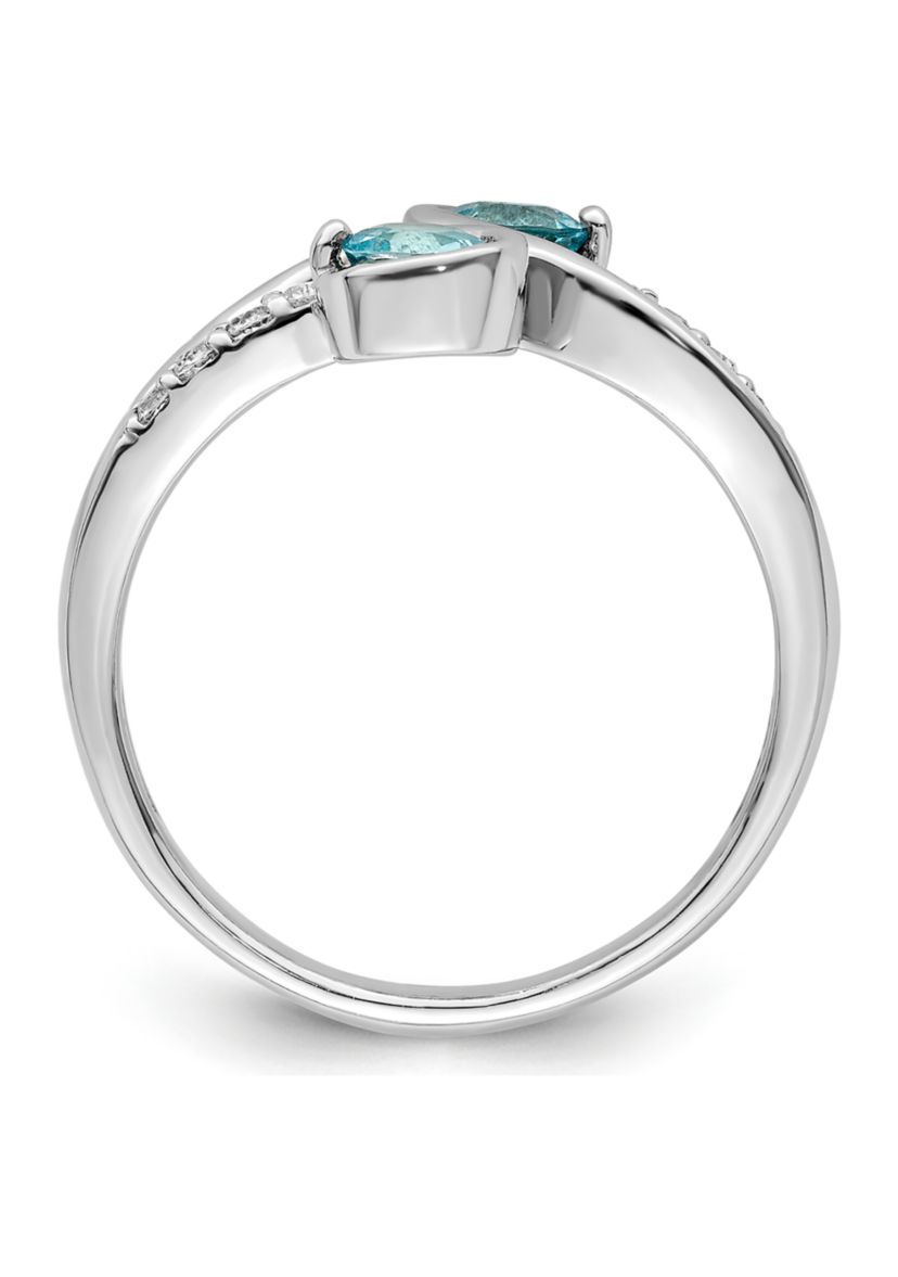 3/4 ct. t.w. Light Swiss Blue Topaz and White Topaz Swirl Ring in Rhodium-Plated Sterling Silver