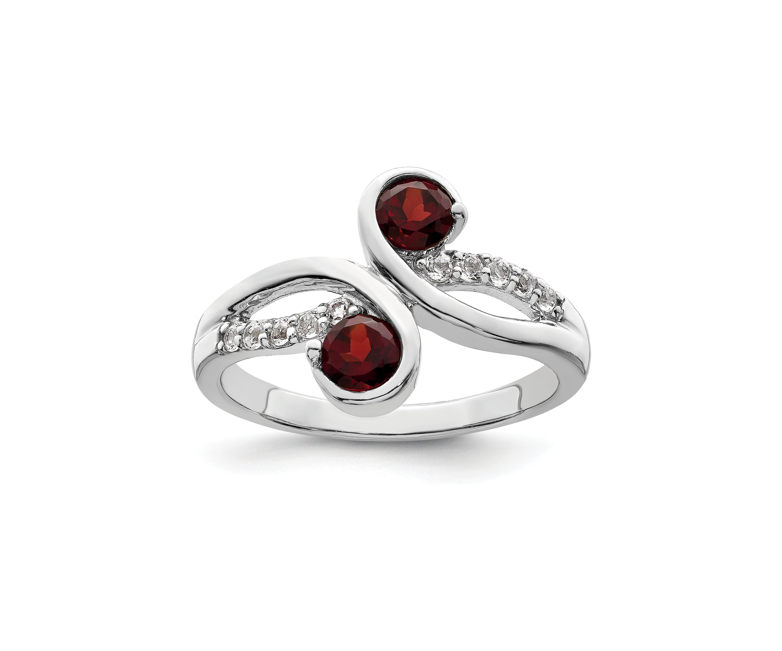 7/8 ct. t.w. Garnet and White Topaz Swirl Ring in Rhodium-Plated Sterling Silver