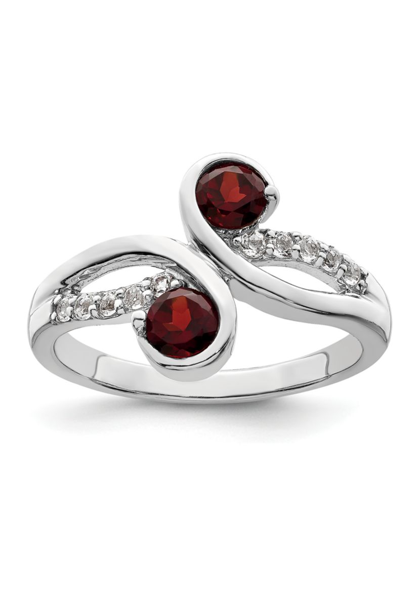 7/8 ct. t.w. Garnet and White Topaz Swirl Ring in Rhodium-Plated Sterling Silver