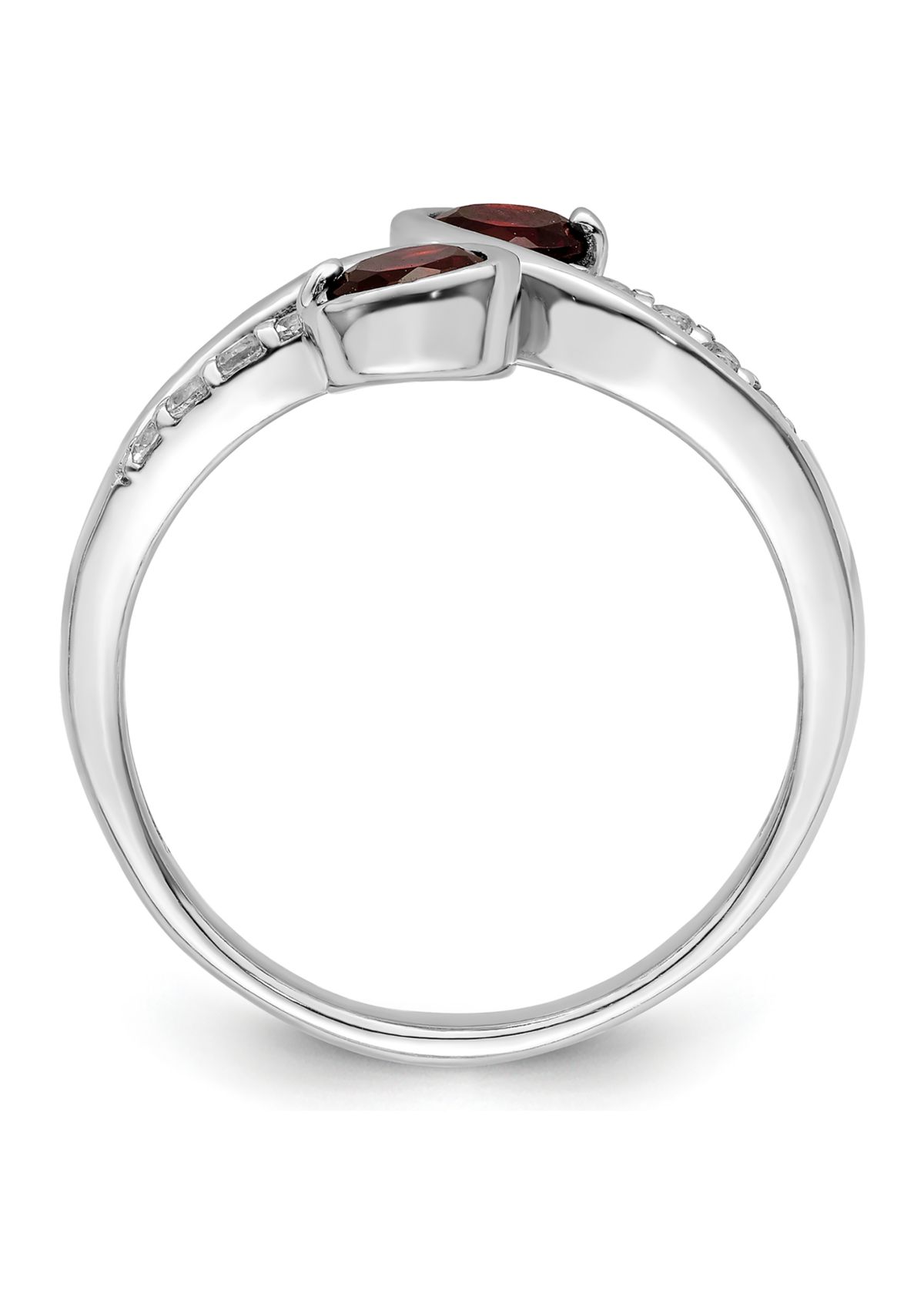 7/8 ct. t.w. Garnet and White Topaz Swirl Ring in Rhodium-Plated Sterling Silver