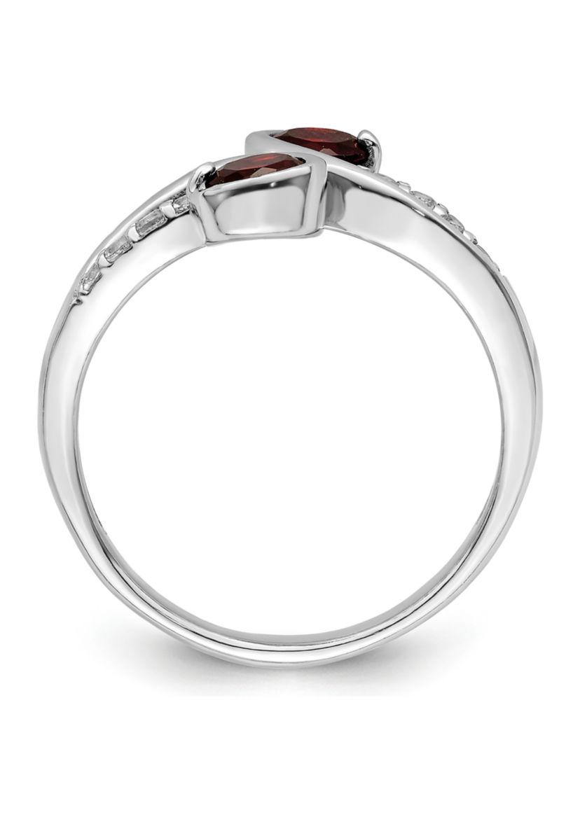7/8 ct. t.w. Garnet and White Topaz Swirl Ring in Rhodium-Plated Sterling Silver