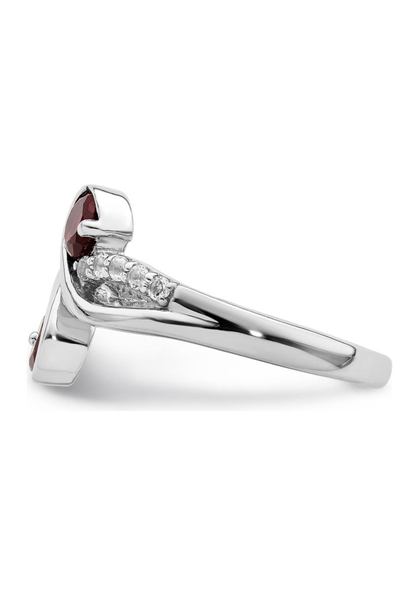 7/8 ct. t.w. Garnet and White Topaz Swirl Ring in Rhodium-Plated Sterling Silver