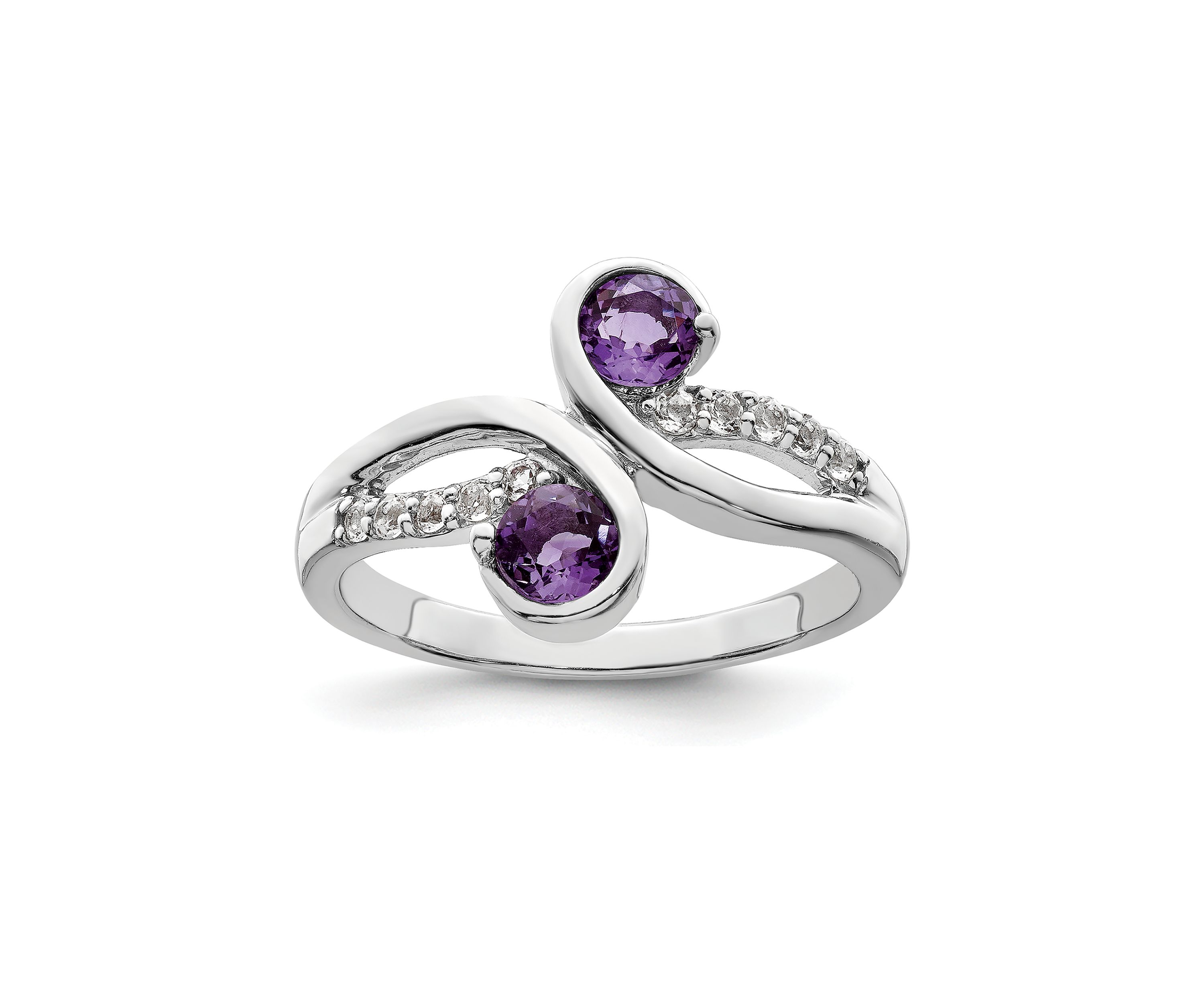 5/8 ct. t.w. Amethyst and White Topaz Swirl Ring in Rhodium-Plated Sterling Silver