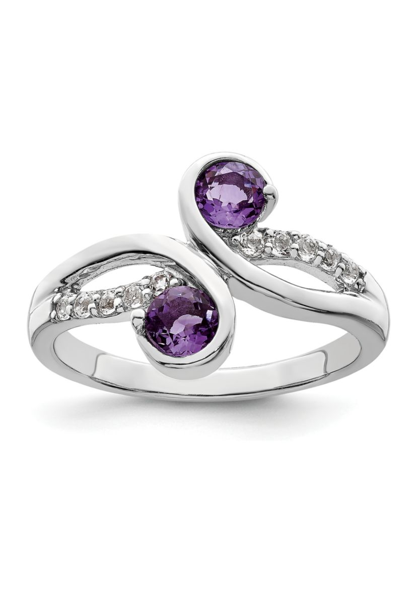 5/8 ct. t.w. Amethyst and White Topaz Swirl Ring in Rhodium-Plated Sterling Silver