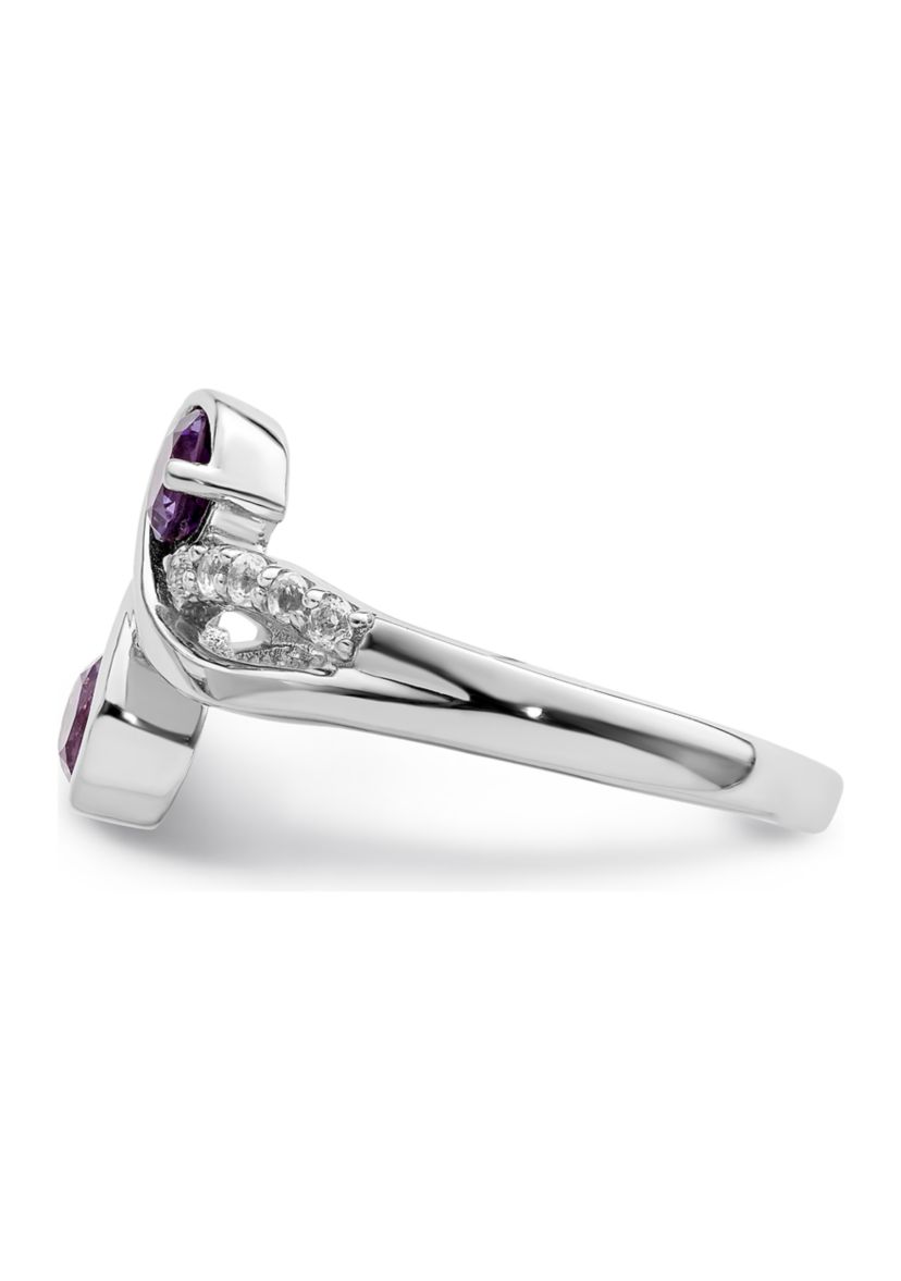 5/8 ct. t.w. Amethyst and White Topaz Swirl Ring in Rhodium-Plated Sterling Silver