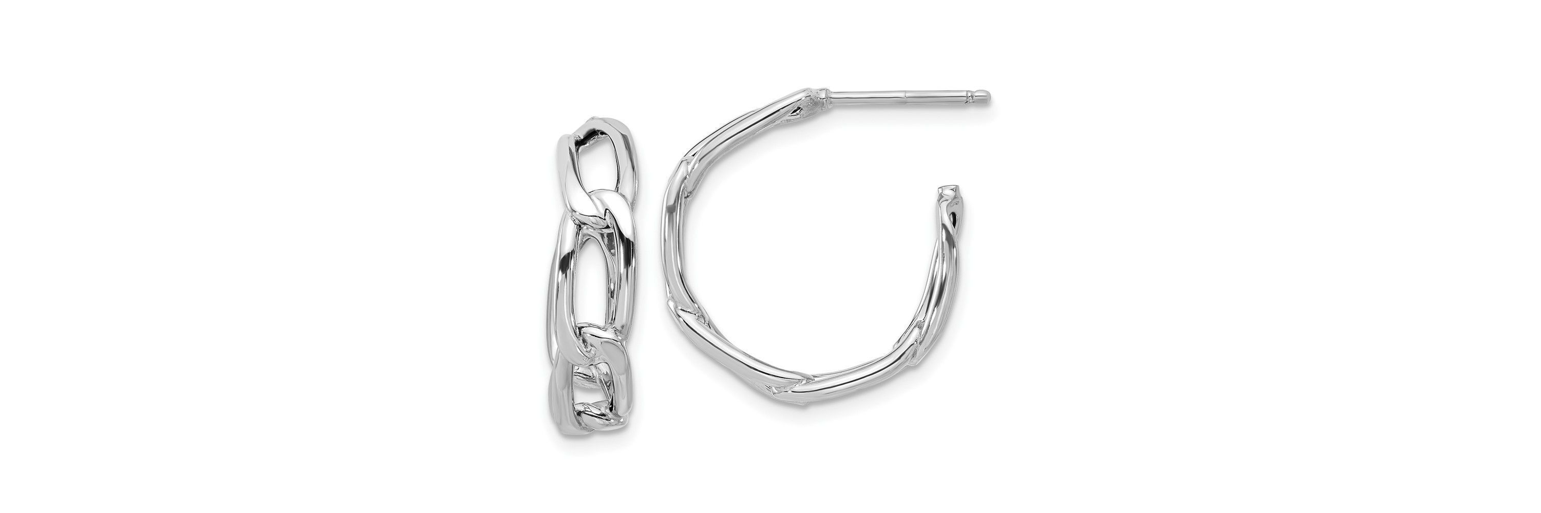 14K Gold Polished Link Post Hoop Earrings