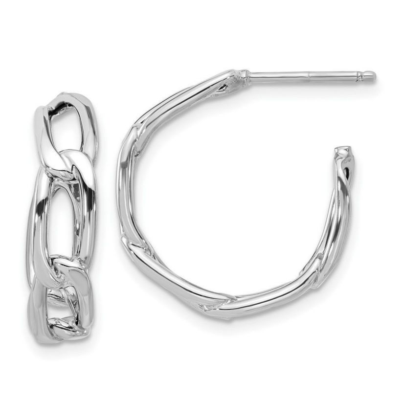 14K Gold Polished Link Post Hoop Earrings
