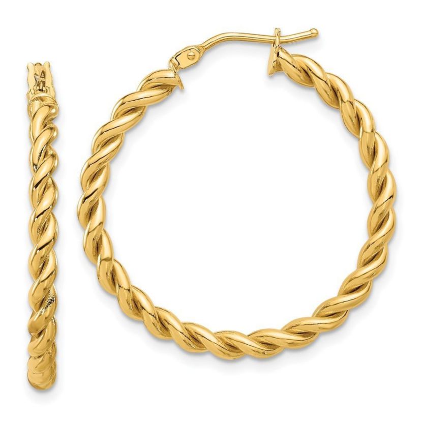 14K White Gold Polished Twist Hoop Earrings